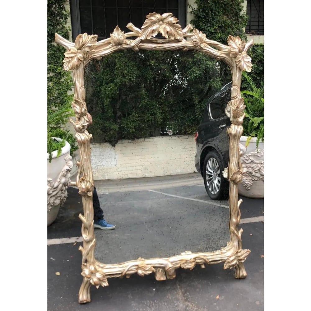 Image of 18th C Style Carved Silver Giltwood Designer Twig Mirror W Grapevines