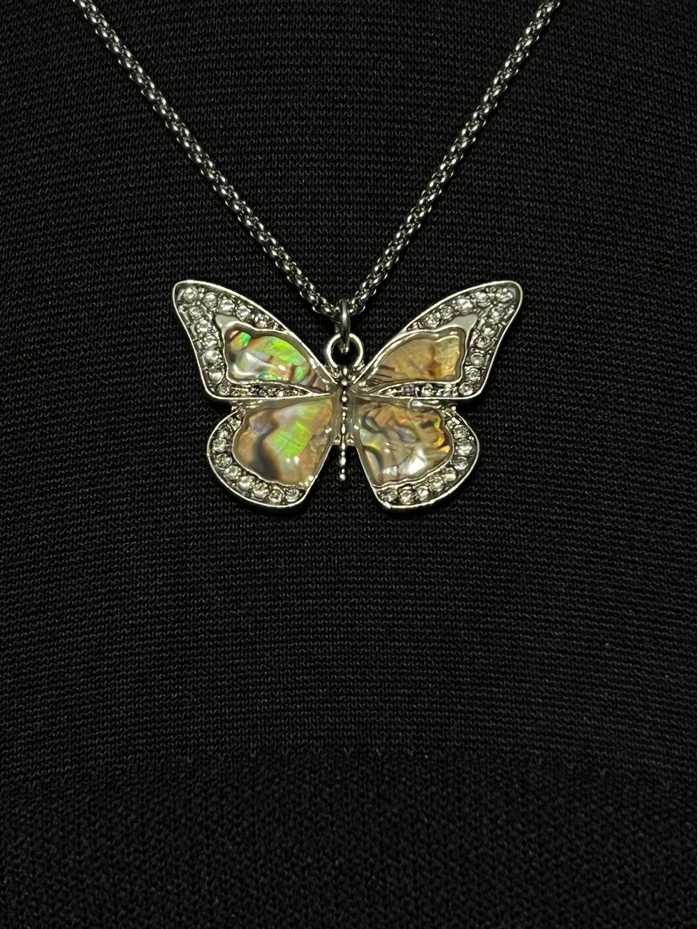 Abalone Butterfly Pendant and Stainless Steel Chain Necklace