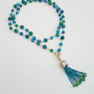 Apatite, Amazonite, & Onyx Necklace with Tassel