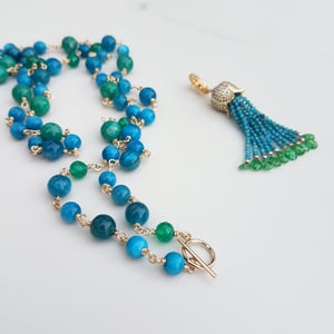 Apatite, Amazonite, & Onyx Necklace with Tassel