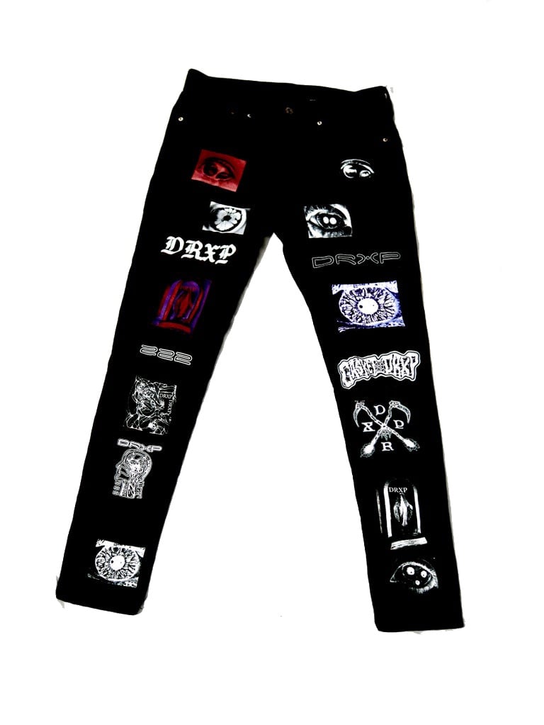 Image of DRXP HAND SEWN BLACK PATCH JEANS