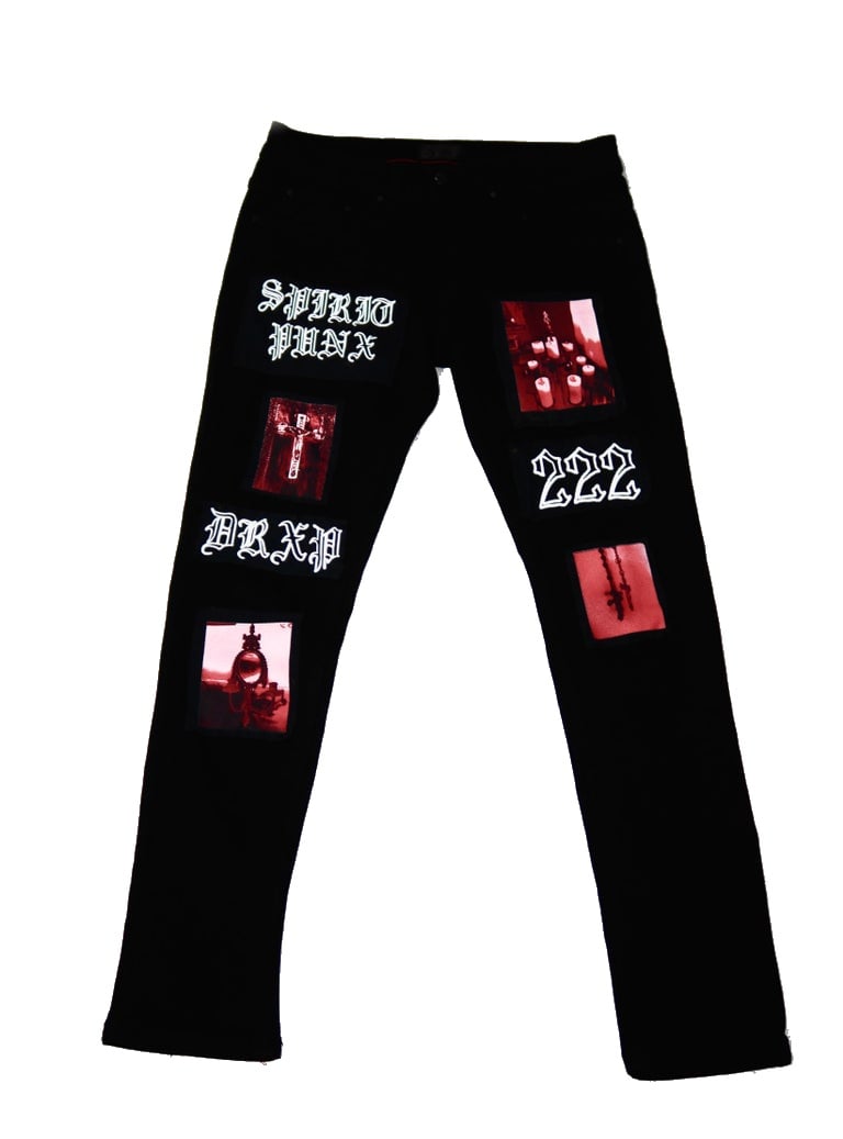 Image of SPIRIT PUNX HAND SEWN JEANS RED BLACK