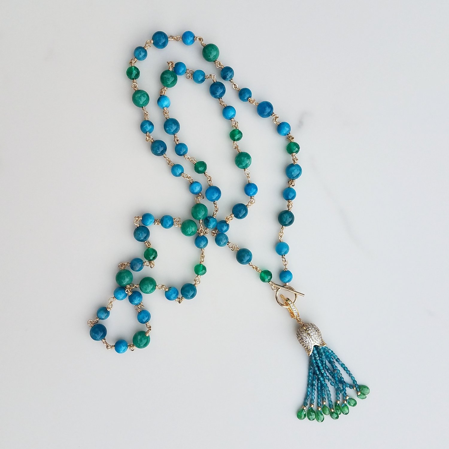 Apatite, Amazonite, & Onyx Necklace with Tassel