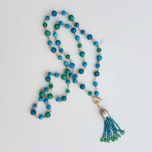 Apatite, Amazonite, & Onyx Necklace with Tassel