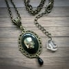 Bronze Crystal Skull Cameo Necklace