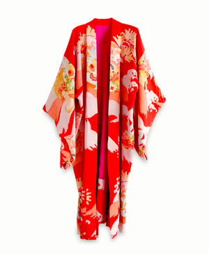 Image of Rød silke kimono med bølger - vendbar