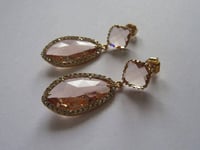 Image 2 of Kate Middleton Duchess of Cambridge Inspired Replikate Gold Pear Drop Peach Crystal Earrings