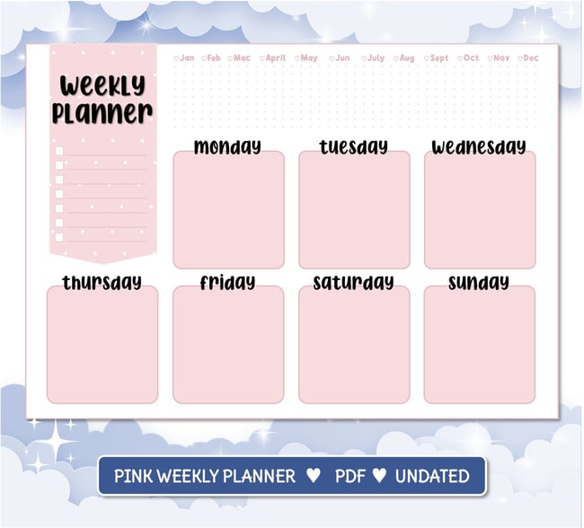 DIGITAL PRINTABLE PDF WEEKLY PLANNER PINK | Pai Pear