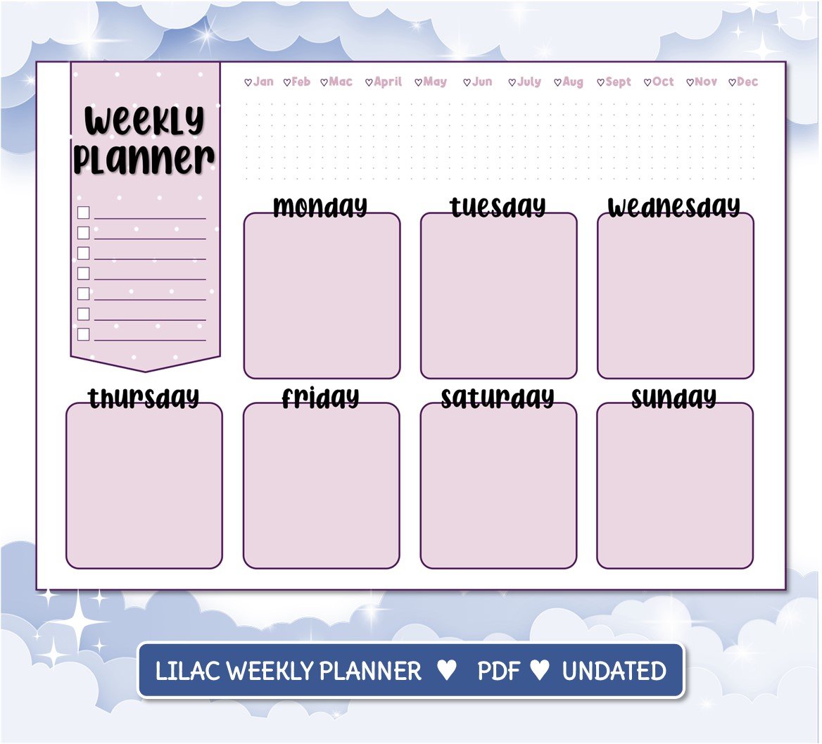 DIGITAL PRINTABLE PDF WEEKLY PLANNER LILAC | Pai Pear