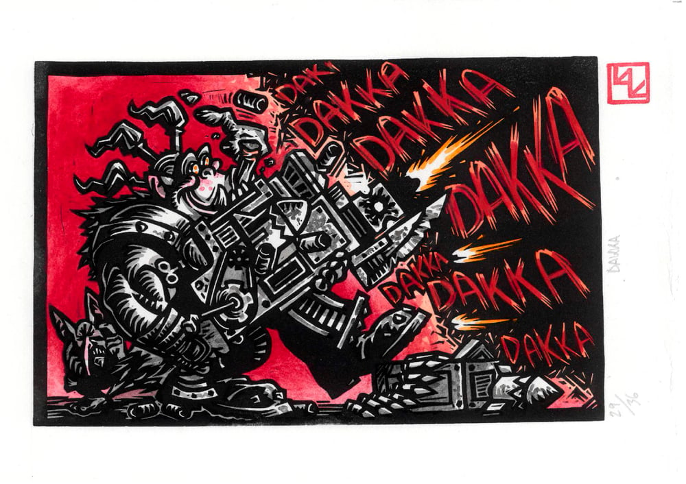 Dakka linocut print