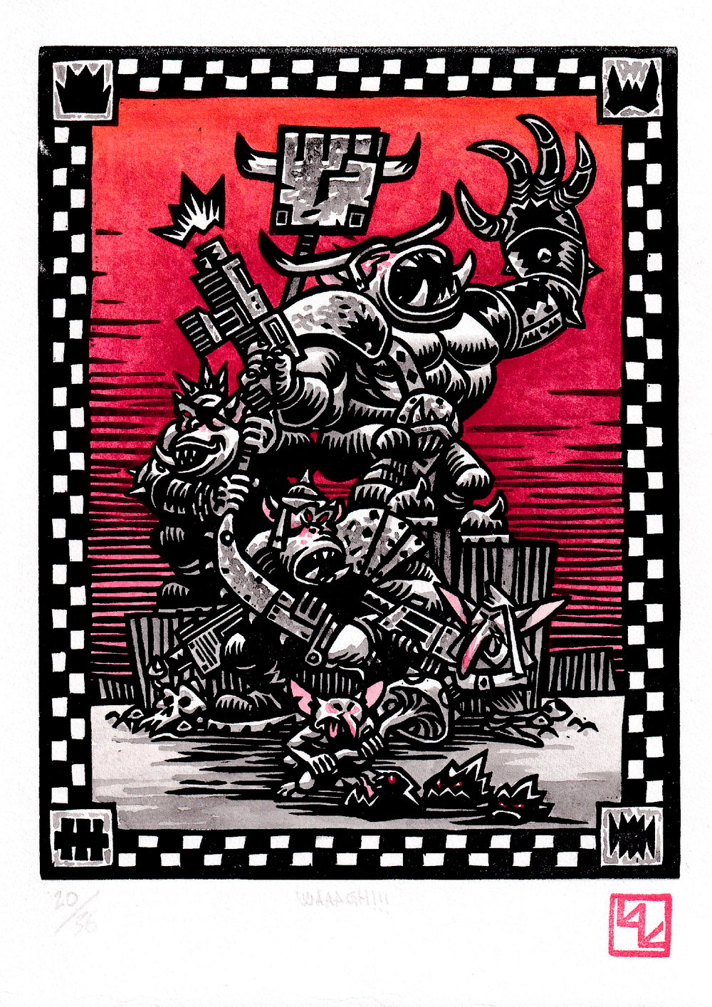 Waaagh linocut print