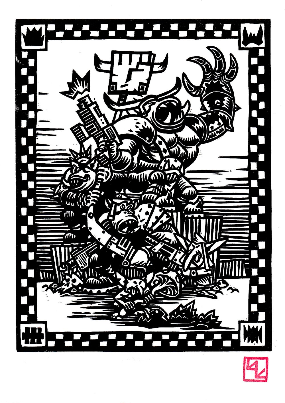 Waaagh linocut print