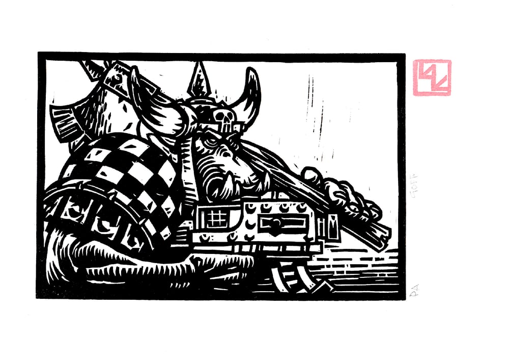 Ork Goff linocut print