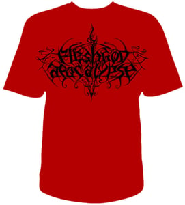 Image of Black logo on RED t-shirt