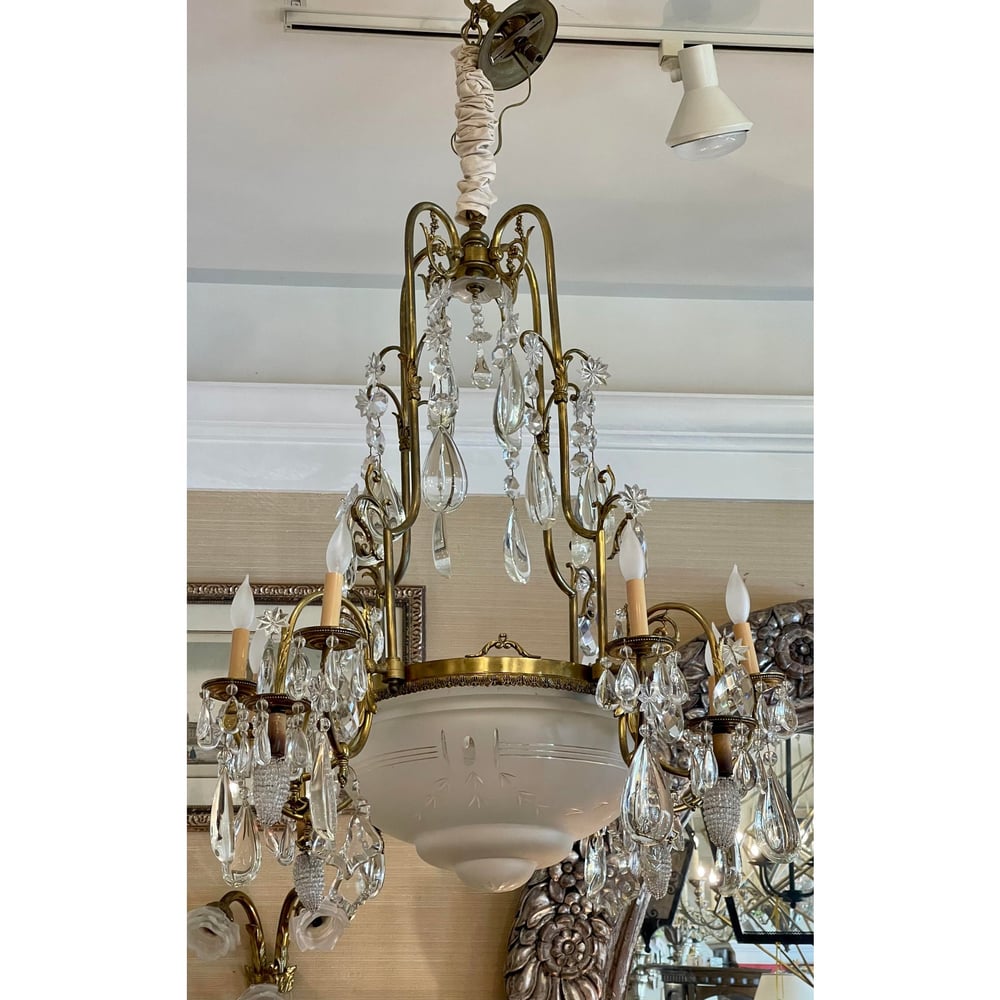 Image of Antique 19c Belle Époque Bronze & Rock Crystal Chandelier