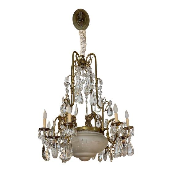 Image of Antique 19c Belle Époque Bronze & Rock Crystal Chandelier