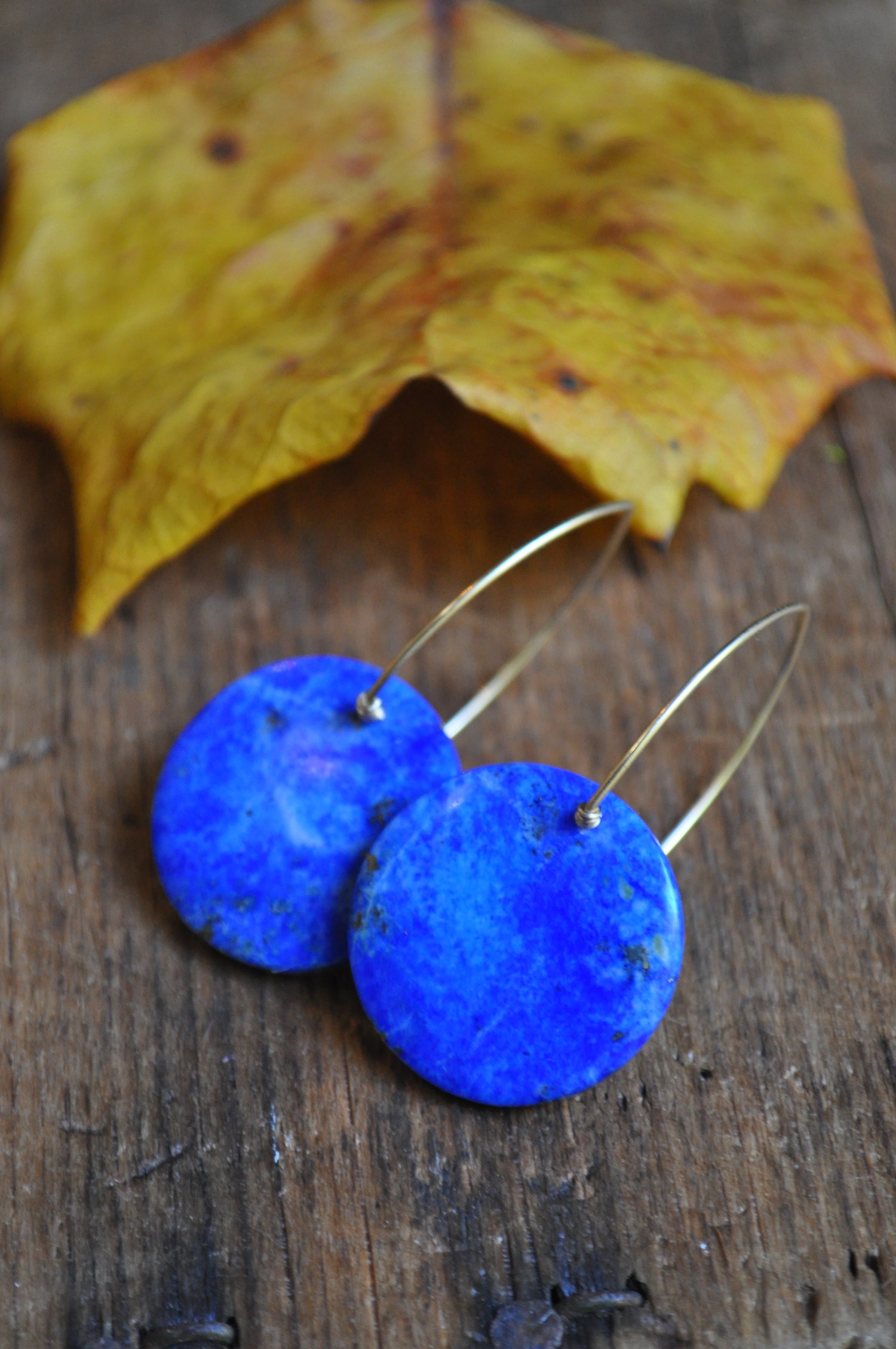 Image of Lapis Lazuli Circle Dangles on Gold Fill