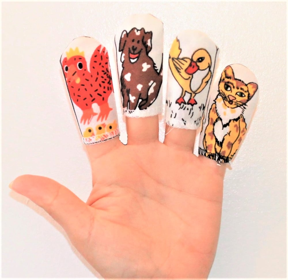 Image of "LITTLE RED HEN" + STORY - Set of 4 finger puppets
