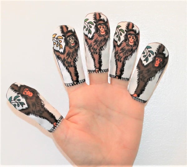 Image of "FIVE  LITTLE MONKEYS" + STORY - Set of 5 finger puppets