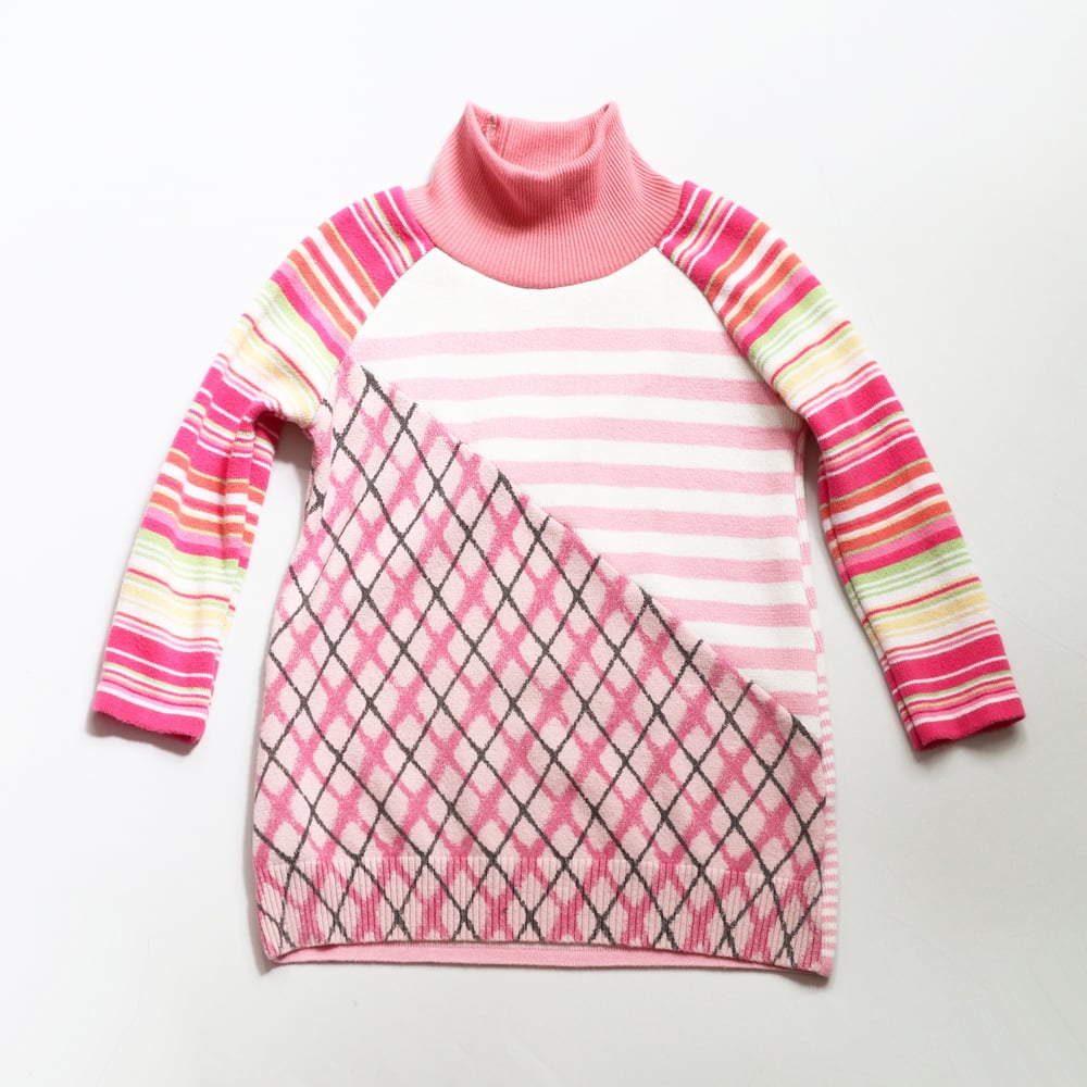Image of patchwork pink sweater plaid stripe cotton 18m baby courtneycourtney long sleeved tunic dress cozy 