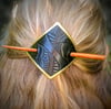  Large Gilded Hair Barrette with Wooden Stick (Forest Green)