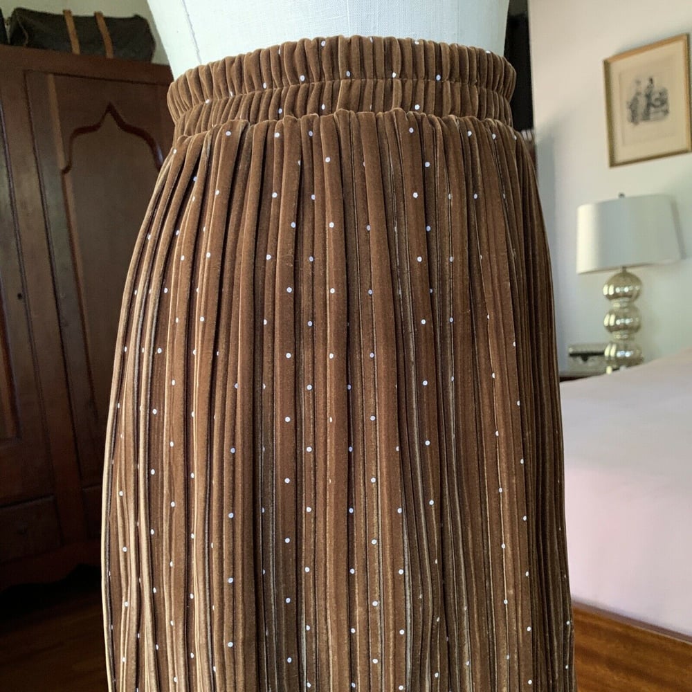 Pleated Brown Velvet Polka Dot Skirt Medium