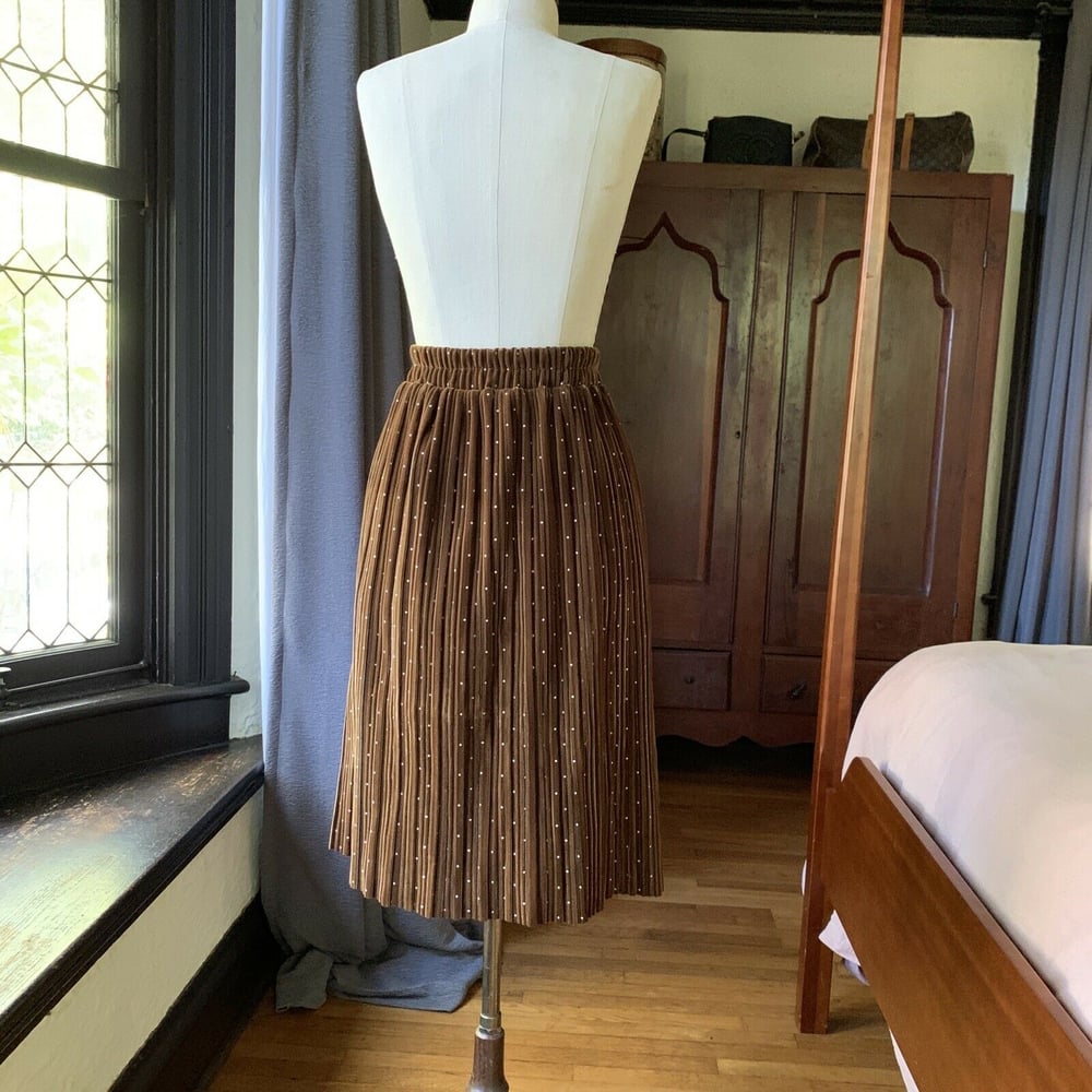 Pleated Brown Velvet Polka Dot Skirt Medium