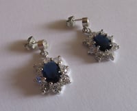 Image 3 of Kate Middleton Duchess of Cambridge Inspired Replikate Sapphire Blue Oval Crystal Drop Earrings