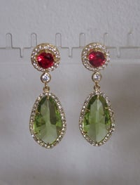 Image 1 of Kate Middleton Duchess of Cambridge Inspired Replikate Teardrop Green Ruby Red Crystal Earrings