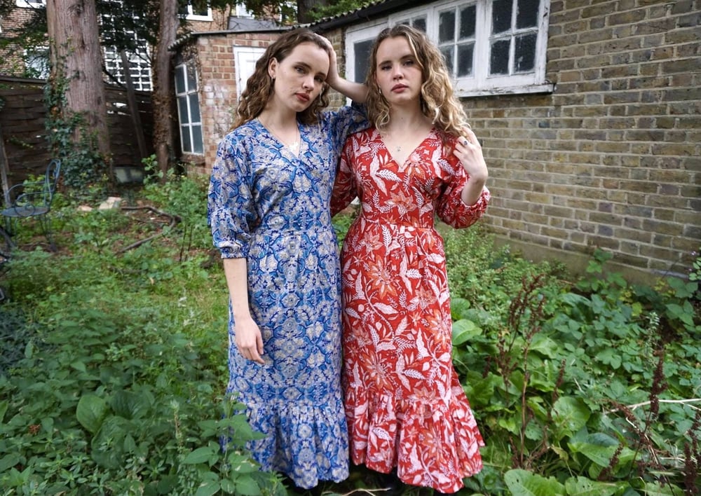 Image of The Adaline Dress in Block Print Blue Lupine