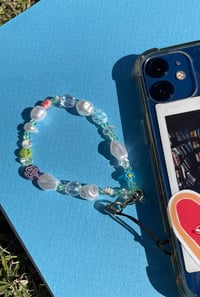 Image 1 of Millefiori and pearl bead phone strap