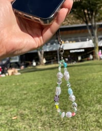 Image 3 of Millefiori and pearl bead phone strap