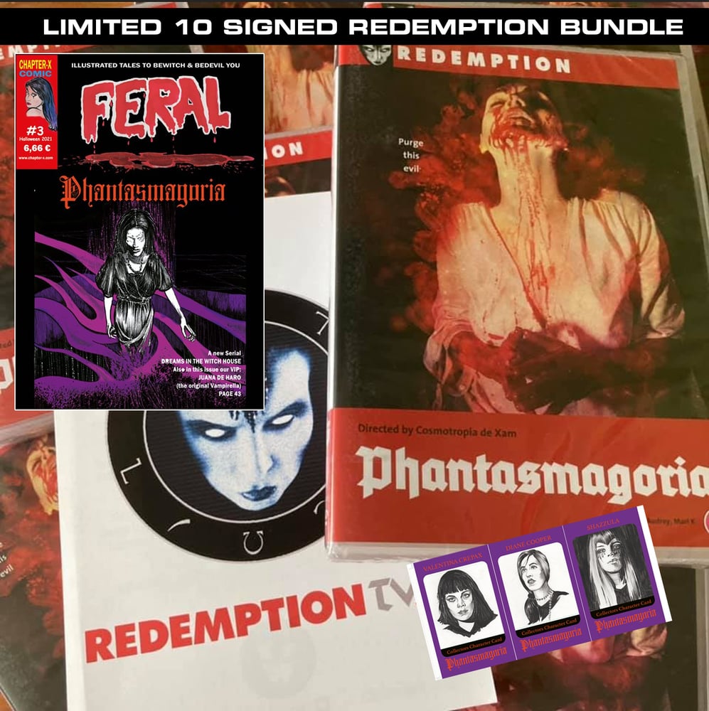 Image of LIMITED 10 BUNDLE Signed Phantasmagoria Redemption DVD + The Comic + Cards
