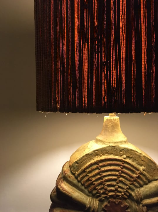 Image of Ceramic Table Lamp with Original Shade by Bernard Rooke, England