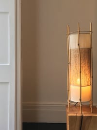 Image 1 of Bamboo, Rattan and Cotton Mid-Century Lamp in the Style of Louis Sognot