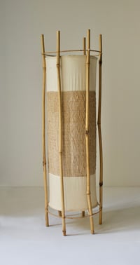Image 2 of Bamboo, Rattan and Cotton Mid-Century Lamp in the Style of Louis Sognot