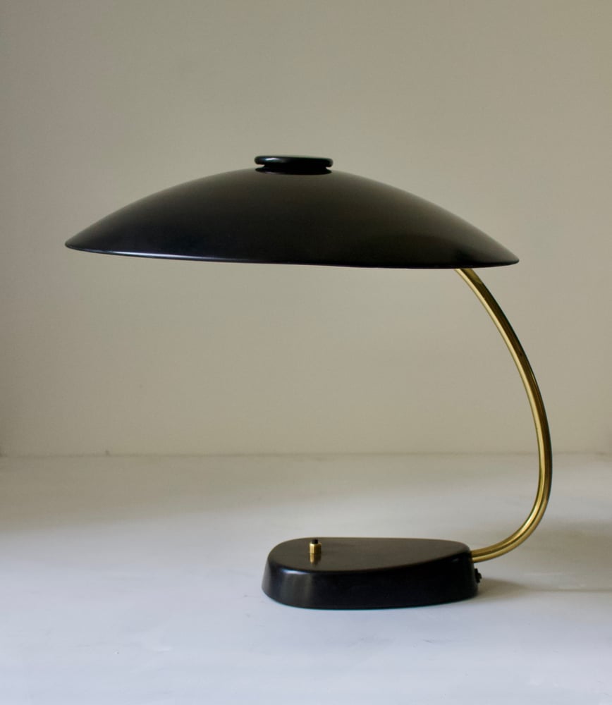 Image of Large Black and Brass Desk Lamp, 1962