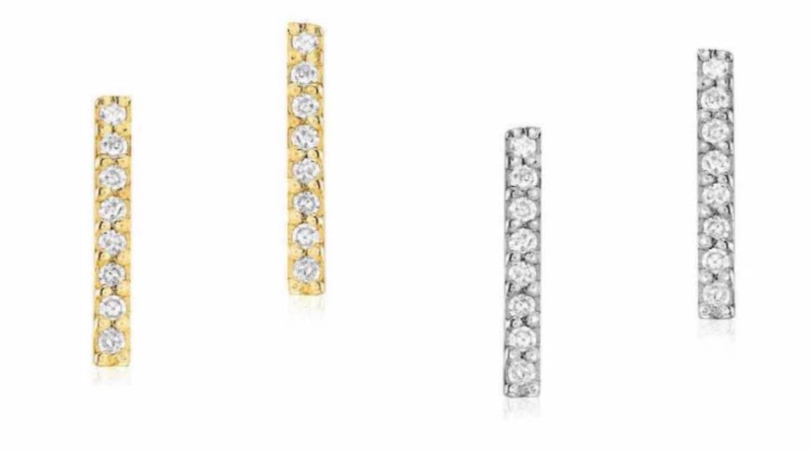 Image of 14 kt and Diamond Bar Earrings (Large and Small)