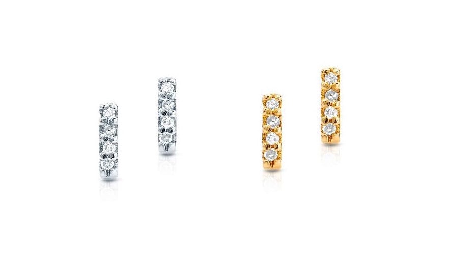 Image of 14 kt and Diamond Bar Earrings (Large and Small)