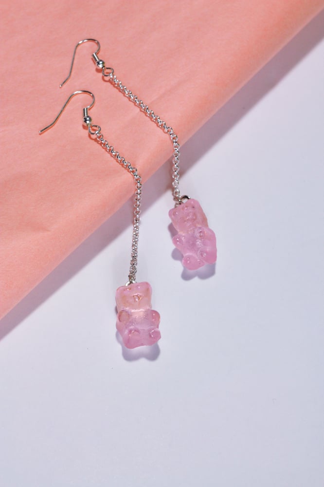 Image of Pink Glass Gummy Bear Earrings