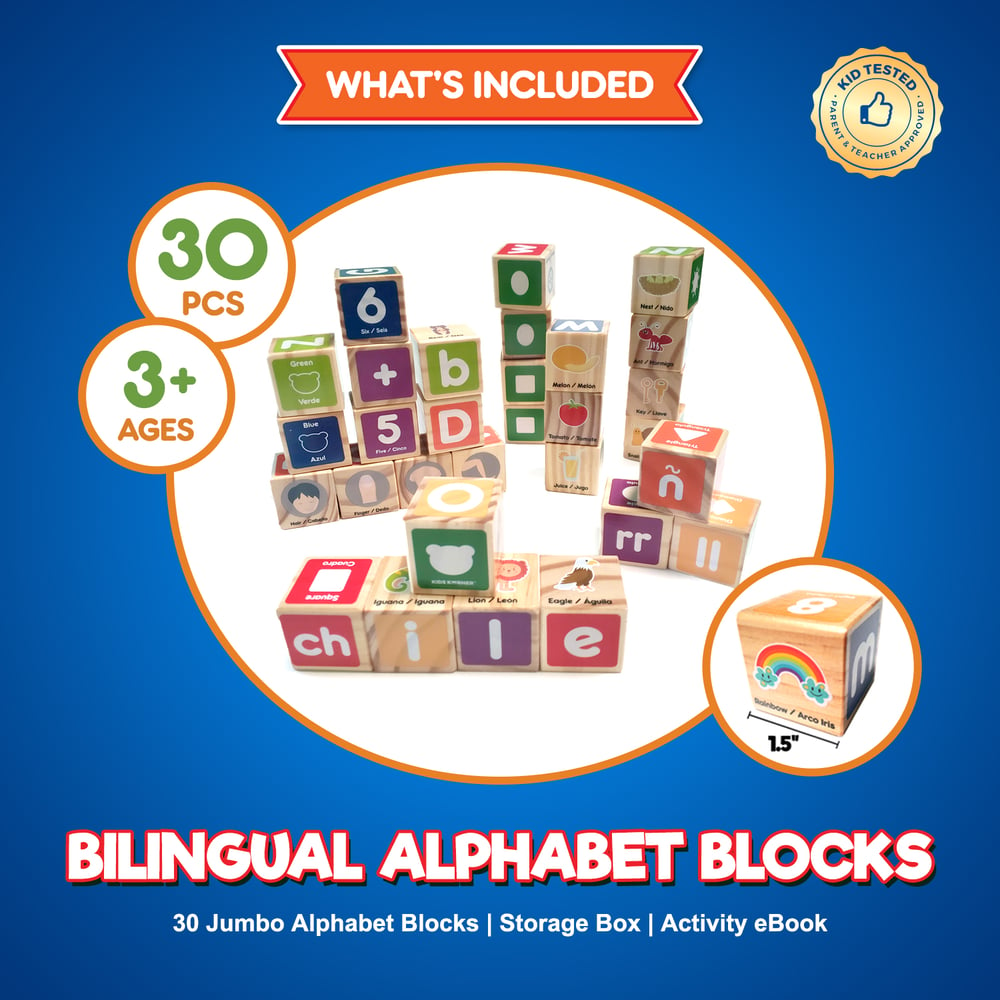 Image of Wood Alphabet Blocks - Bilingual Edition (English/Spanish)