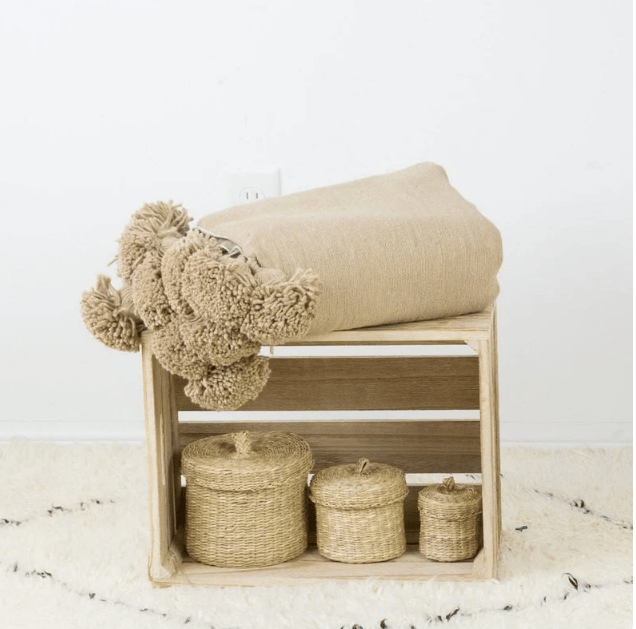 Image of MOROCCAN POMPOM BLANKET - SAND