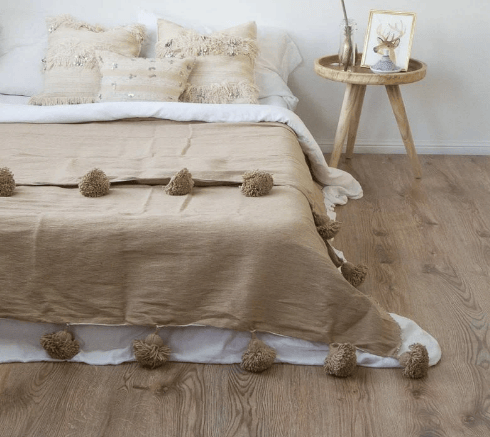 Image of MOROCCAN POMPOM BLANKET - SAND