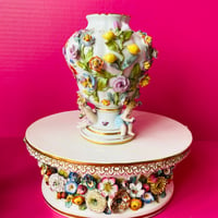 Image 2 of Antique Flower Encrusted Porcelain Vase