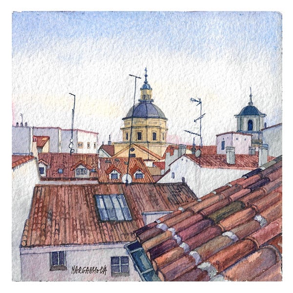 Image of Tejados de Madrid - Calle Imperial | Print | Watercolor | Acuarela