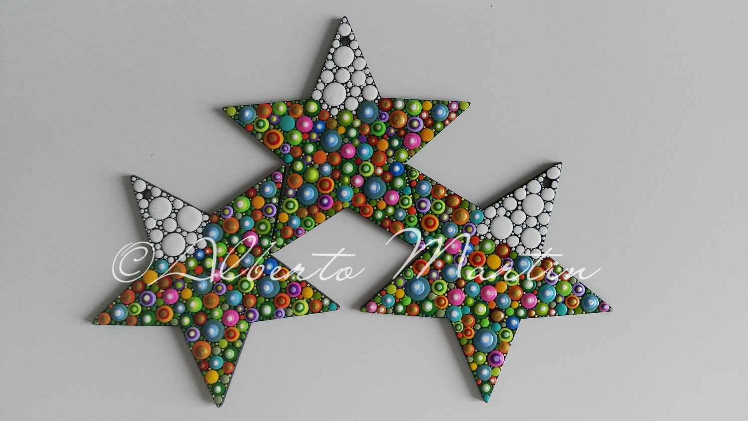 Image of (Number 33). Christmas Stars Tree Ornaments - Dot Art Christmas ornaments. Set of 3. 