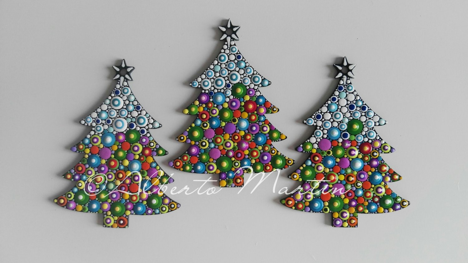 Image of (Number 34). New Christmas tree ornaments - Dot art Christmas decor. Set of 3.