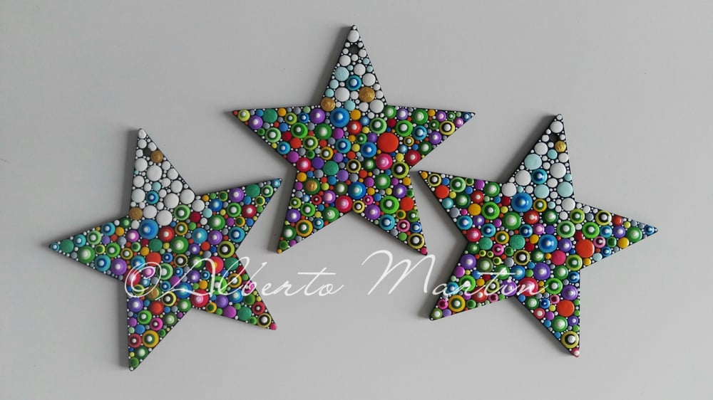 Image of (Number 35). Christmas Stars Tree Ornaments - Dot Art Christmas ornaments. Set of 3. 