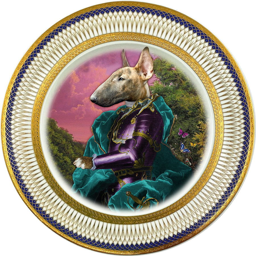 Image of Lord Tango pet portrait dog bull terrier -  Fine China Plate - #0787