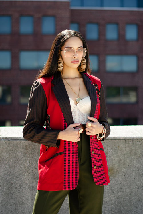 Image of Vintage Kazara Mixed Print Patchwork Blazer